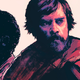 An illustration of Star Wars heroes Lando and Luke; Luke is holding a green lightsaber.
